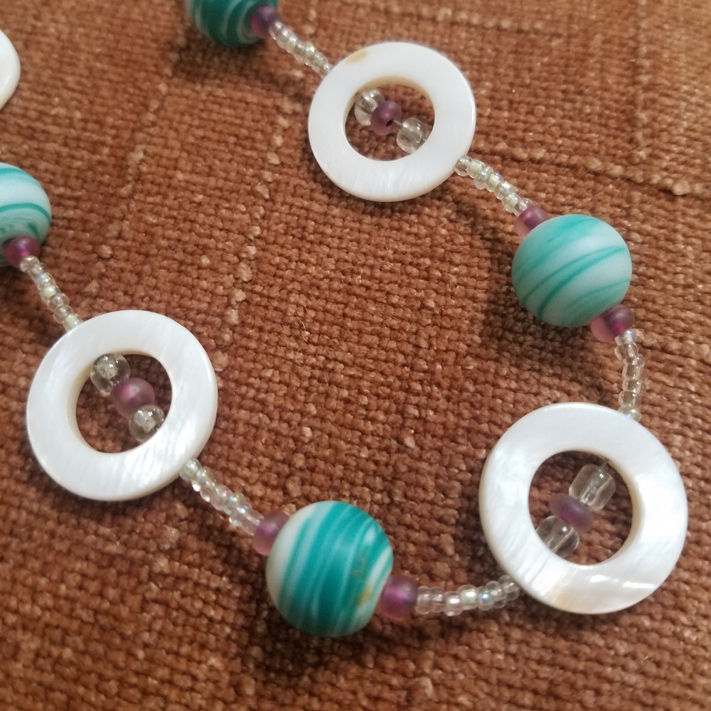 Unique Handmade Shell Geometric Necklace - Picture 2 of 4